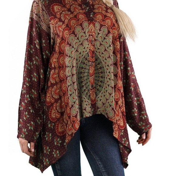 Sacred Threads hippie boho shark bite mandala top - Picture 2 of 2